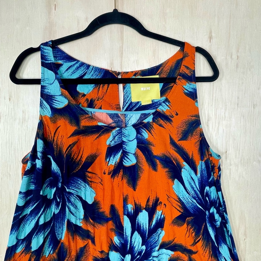 Anthropologie  Maeve Orang And BlueFloral HI-LOW Sleeveless Dress Sz 8 - Picture 3 of 11